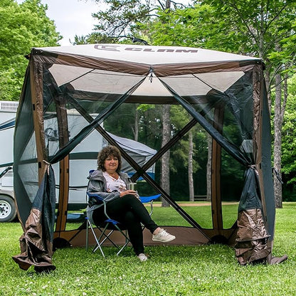 CLAM Quick Set Traveler 6 by 6 Foot Portable Pop Up Outdoor Camping Gazebo Screen Tent 4 Sided Canopy Shelter with Carry Bag and Wind Panel, Brown