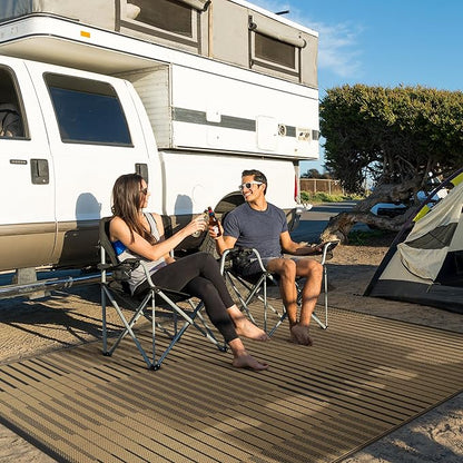 GENIMO Outdoor Rug for Patio Clearance, 6'x9' Waterproof Camping Mat, Reversible Plastic Straw Rugs for RV, Camper, Balcony, Backyard, Picnic, Deck (Black Brown)