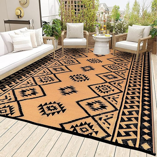 LILIOFFIC Outdoor Rug Waterproof 9x12 ft Outdoor Carpet Patio Rug Mat Reversible RV Camping Rug Plastic Straw Rug Outside Outdoor Area Rug for Patio Deck Balcony Backyard Picnic Beach
