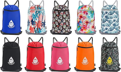 Skog Å Kust GymSak | Patented 2-in-1 Drawstring Cinch Bag with Removable Waterproof Dry Bag | Black & Grey