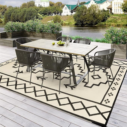 Uphome Outdoor Rugs 8x10 Waterproof, Reversible Tan Boho RV Camping Rug, Patio Plastic Straw Outside Rug, Large Foldable Outdoor Mat Carpet for Backyard Deck Pool Balcony Picnic Beach, 8'x10'