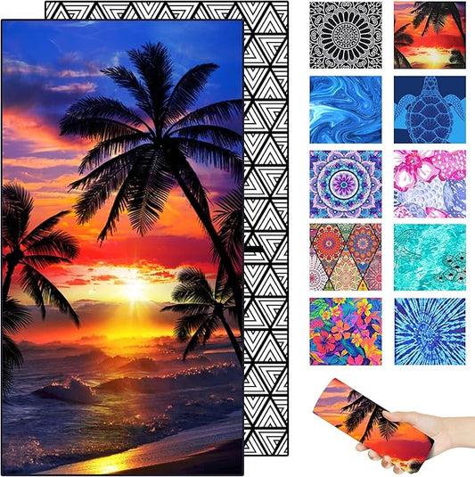 Microfiber Beach Towel–Quick Dry Lightweight Sand Free Oversized Large Towel Accessories Travel Must Swim Pool Yoga Camping Summer Cruise Ship Essentials Compact Sandproof Gift Seaside Sunset(71" 32")