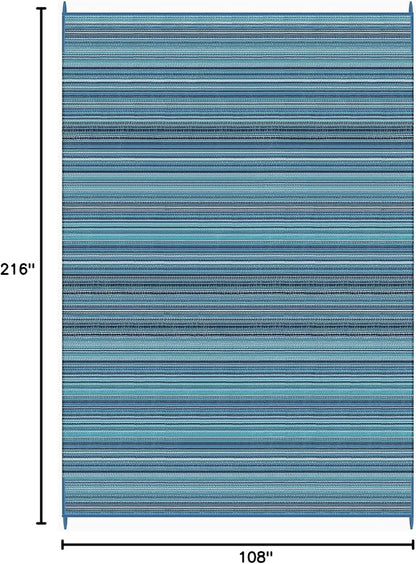 FH Home Outdoor Camping Rug - Waterproof, Fade Resistant, Reversible - Premium Recycled Plastic - Striped - Large Patio, Deck, Sunroom, RV - Havana - Turquoise - 9 x 18 ft Foldable