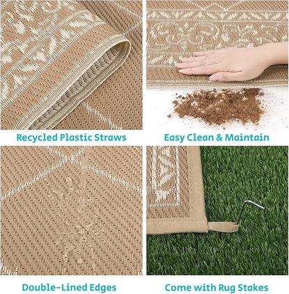 HEBE Outdoor Rug 8'x10' for Patios Waterproof Clearance Reversible Patio Mat Plastic Straw Rug RV Camping Mat Outside Area Rug Carpet for Camping RV,Porch,Deck,Balcony,Camper,Backyard