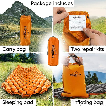 POWERLIX Ultralight Inflatable Sleeping Pad - Camping Mattress for Backpacking, Hiking with Bag, Repair Kit, Compact Sleeping Mat for Camping