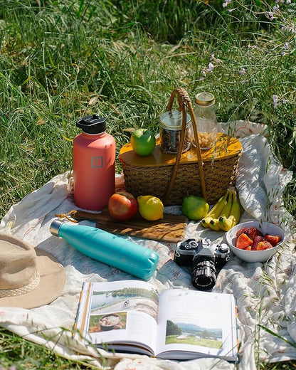 IRON °FLASK Camping & Hiking Hydration Flask, Wide Mouth, 3 Straw Lids, Stainless Steel Outdoor Water Bottle, Double Walled, Insulated Thermos, Metal Canteen - Sage, 40 Oz