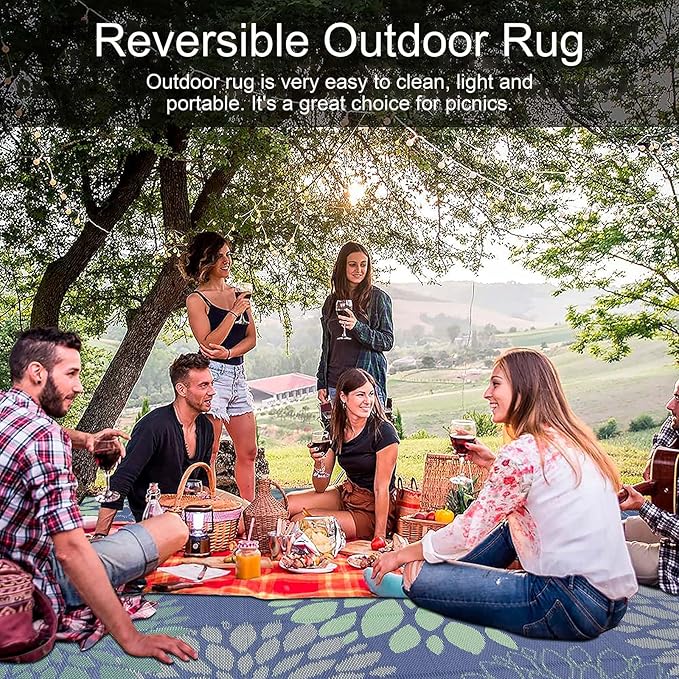 Ileading Reversible Outdoor Rug 8x10Ft Waterproof Patio Rug Carpet Portable Outdoor Plastic Straw Rug Large RV Camping Mat Rug for Patio, Clearance, Deck, Beach, Porch, Camping, Picnic, Colorful