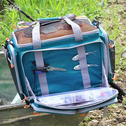 OSAGE RIVER Fishing Tackle Bag, Saltwater Fishing Gear Bag, Tackle Box Organizer with Waterproof Non-Slip Bottom, Padded Shoulder Strap, and Fishing Pliers, Fishing Gifts for Men