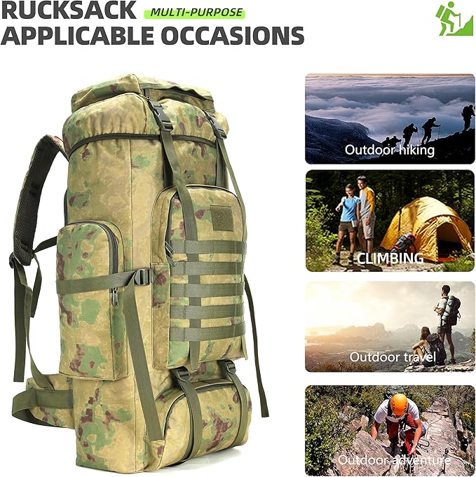 70L Camping Hiking Military Tactical Backpack Outdoor Water-Repellent Adjustable Sport Bags