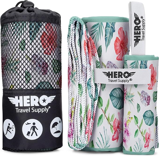Hero Microfiber Towel for Travel, Camping, Beach, Gym – 24” X 48” (Includes Bonus Washcloth)