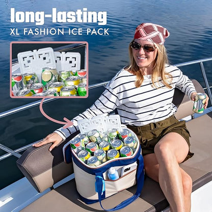 Cool Coolers Fashion Ice by Fit & Fresh, 2 Pack XL Slim Ice Packs, Unique Ice Pack Design for Womens Lunch Bag, Space Saving Reusable Ice Packs for Lunch Boxes, Cooler Ice Packs, Pearl White, 2PK
