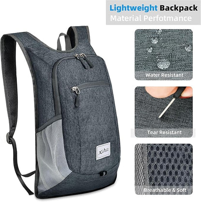 Hiking Backpack 15L Small Travel Backpack Lightweight Daypack Foldable Hiking Backpack Packable Camping Hiking Backpack for Women Men (Dark Grey)