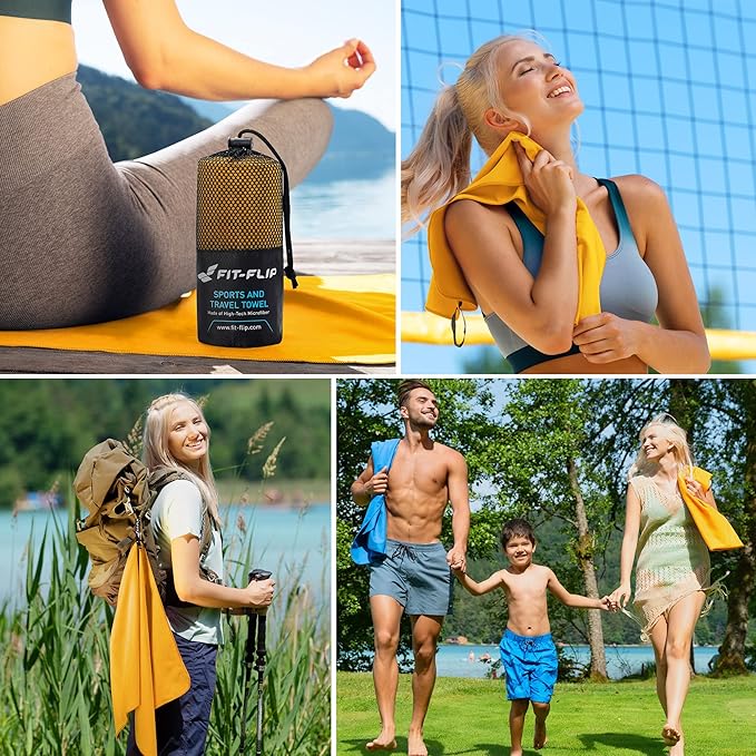 Fit-Flip Travel Towel - Compact & Ultra Soft Microfiber Camping Towel - Quick Dry Towel - Super Absorbent & Lightweight for Sports, Beach, Gym, Backpacking, Hiking and Yoga