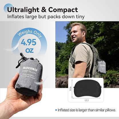 MARCHWAY Ultralight Inflatable Camping Pillow with Soft Washable Cover, Compact Compressible Portable Travel Air Pillow for Outdoor Camp, Sport, Hiking, Backpacking Sleep (Black)