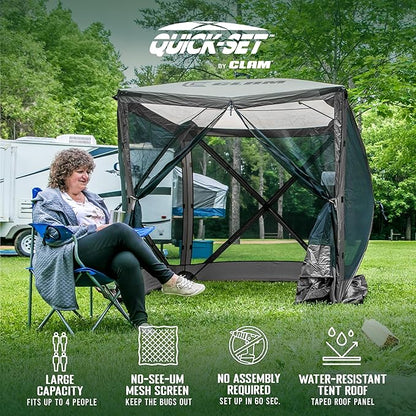 CLAM Quick Set Traveler 6 x 6 Ft Portable Outdoor 4 Sided Canopy, Gray + CLAM Quick Set Screen Hub Tent Wind & Sun Panels, Accessory Only, Gray