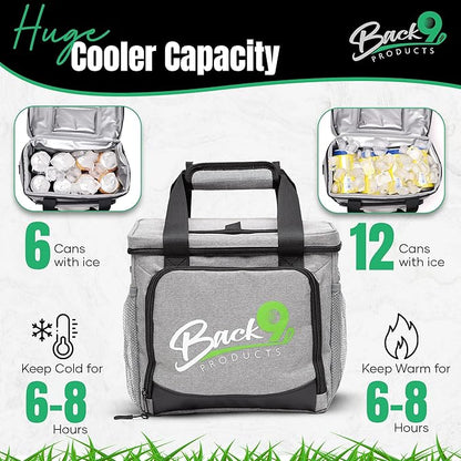 Golf Cooler Bag with Magnetic Lid – 12 Can Soft Sided Insulated Backpack Cooler for Golf Cart, Bag or Camping