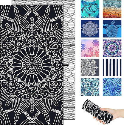 Microfiber Beach Towel – Quick Dry Lightweight Sand Free Oversized Large Towel Accessories Travel Must Swim Pool Yoga Camping Summer Cruise Ship Essentials Compact Sandproof Gift Art Mandala(71" 32")