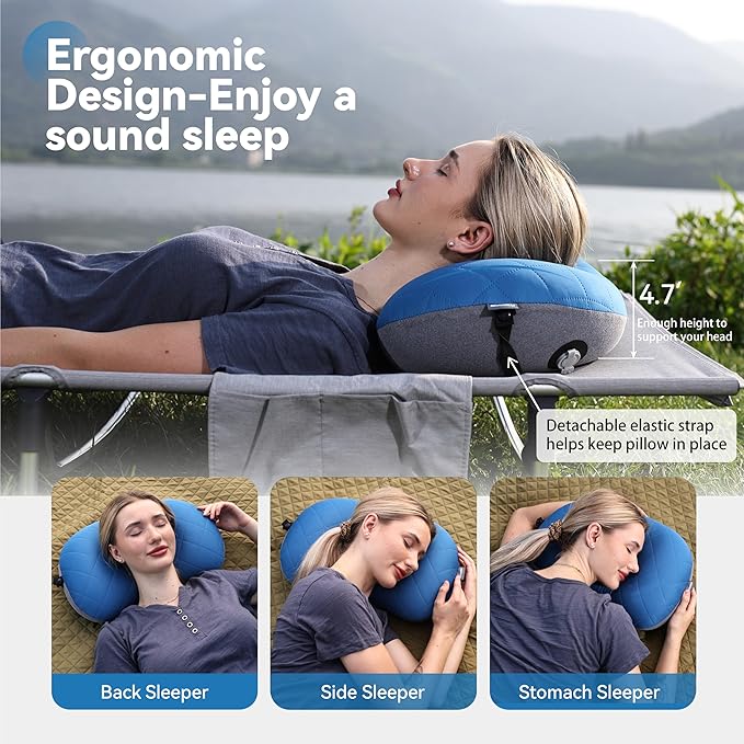 MARCHWAY Ultralight Inflatable Camping Pillow with Soft Washable Cover, Compact Compressible Portable Travel Air Pillow for Outdoor Camp, Sport, Hiking, Backpacking Sleep (Blue)