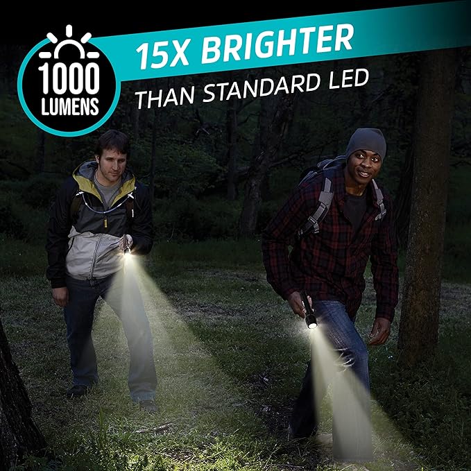 Energizer Rechargeable LED Flashlight X1000, Hybrid Power Capability, Ultra Bright 1000 Lumens, IPX4 Water Resistant, Rugged Aluminum Tactical LED Flash Light (USB Charging Cable Included)