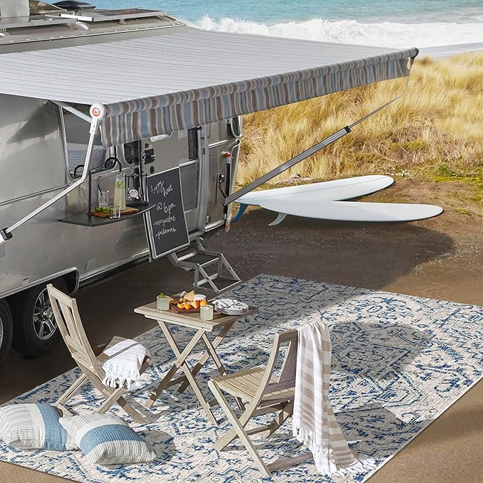 JONATHAN Y SMB105B-8 Estrella Bohemian Medallion Textured Weave Indoor/Outdoor Navy/Gray 8 ft. x 10 ft. Area Rug Coastal, Easy Cleaning, for High Traffic, Kitchen, Living Room, Backyard, Non Shedding