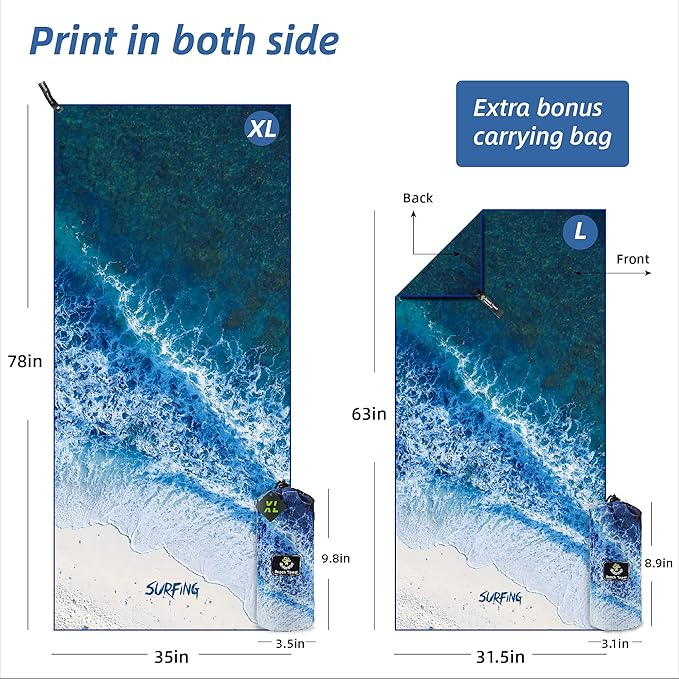4Monster Microfiber Beach Towel Quick Dry,Super Absorbent Lightweight Travel Towel for Swimmers, Sand Free Camping Towel, Beach Towels for Pool, Swim, Water Sports,Yoga,Gym,Backpacking