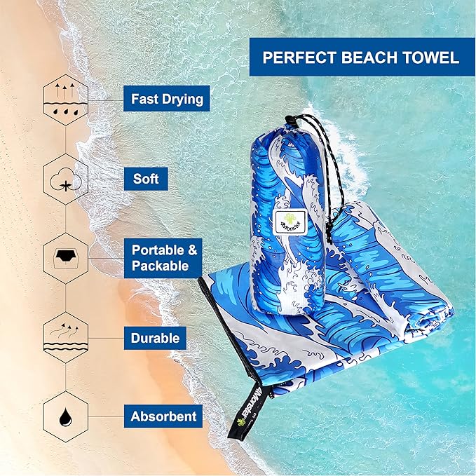 4Monster Microfiber Beach Towel Quick Dry,Super Absorbent Lightweight Travel Towel for Swimmers, Sand Free Camping Towel, Beach Towels for Pool, Swim, Water Sports,Yoga,Gym,Backpacking