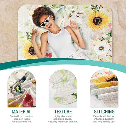 HYSEAS Lightweight Ultra-Thin Beach Towel, Oversized 63"X35" for Adult - Sand Free, Quick Dry, Ideal for Swimming, Beach, Yoga, Travel, Camping, Essential Beach Accessory & Vacation Gift, Sunflower