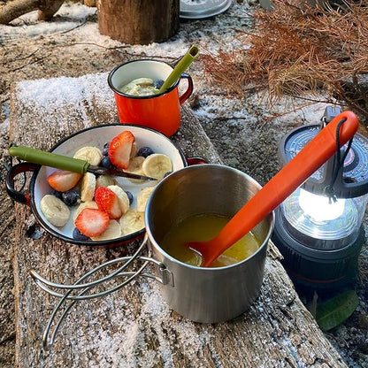 Tapirus Spork Tactical 2-pack Orange/Green | BPA Free Spork, Stainless Steel Knife and Fire Starter | 3 in 1 multipurpose utensil | Hiking, camping & backpacking gear | Fit for MRE