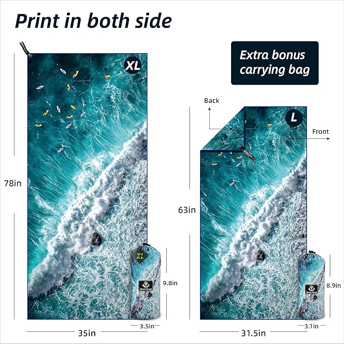 4Monster Microfiber Beach Towel Quick Dry,Super Absorbent Lightweight Travel Towel for Swimmers, Sand Free Camping Towel, Beach Towels for Pool, Swim, Water Sports,Yoga,Gym,Backpacking