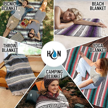 Authentic Extra Large Mexican Blanket (70"x50") - Handwoven Yoga Blanket, Serape Blanket - Artisanal Falsa Blanket, Beach Blanket, Camping Blanket, Picnic Blanket, Outdoor Blanket (Oxford)