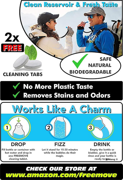 FREEMOVE Hydration Bladder 2L / 3L Water Bladder for Hiking Backpack >Blue or Green< Leak Proof Hydration Pack, Tasteless & BPA Free, TPU Water Reservoir, Quick Release Insulated Tube & Shutoff Valve