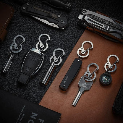 KeyUnity Stainless Steel Carabiner Mini Clips, Key Holder Organizer Keychain for Keys, Flashlight, Folding Knife & Whistles