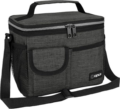 opux Insulated Lunch Bag for Men Women, Leakproof Charcoal Grey Lunch Box for Work, Portable Soft Lunch Cooler Bag with Shoulder Strap, Adult Lunchbox Lunch Pail for Kid Boy Girl School, 14 Can/8L