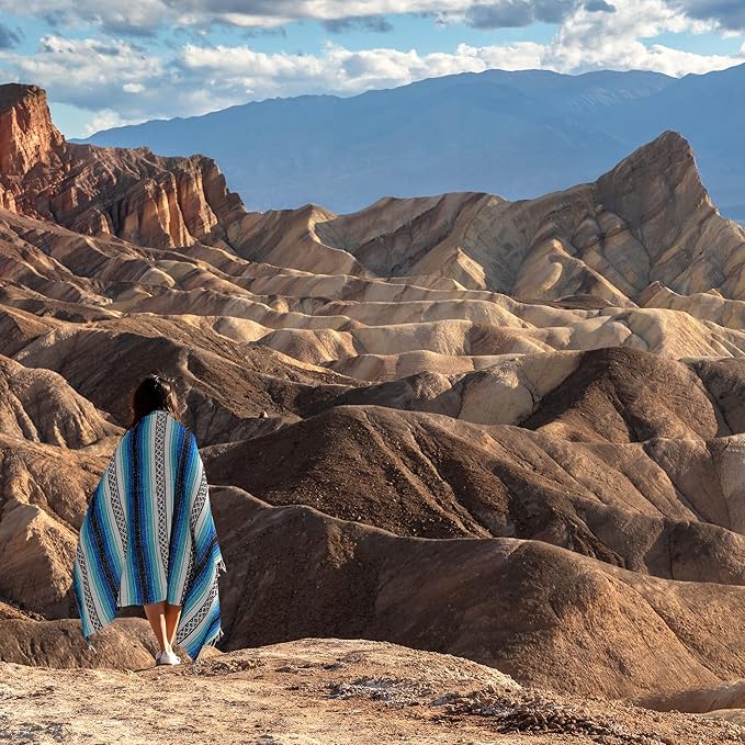 Authentic Extra Large Mexican Blanket (70"x50") - Handwoven Yoga Blanket, Serape Blanket - Artisanal Falsa Blanket, Beach Blanket, Camping Blanket, Picnic Blanket, Outdoor Blanket (King Turquoise)