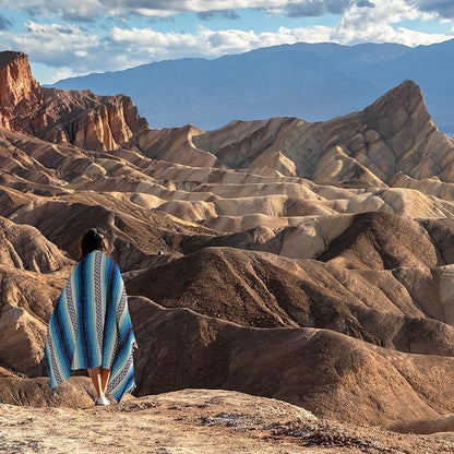 Authentic Extra Large Mexican Blanket (70"x50") - Handwoven Yoga Blanket, Serape Blanket - Artisanal Falsa Blanket, Beach Blanket, Camping Blanket, Picnic Blanket, Outdoor Blanket (King Turquoise)