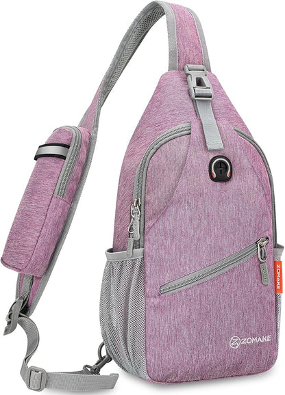 ZOMAKE Small Sling Bag, Travel Sling Backpack, Waterproof Hiking Cycling Crossbody pack for Men Women(Purple)