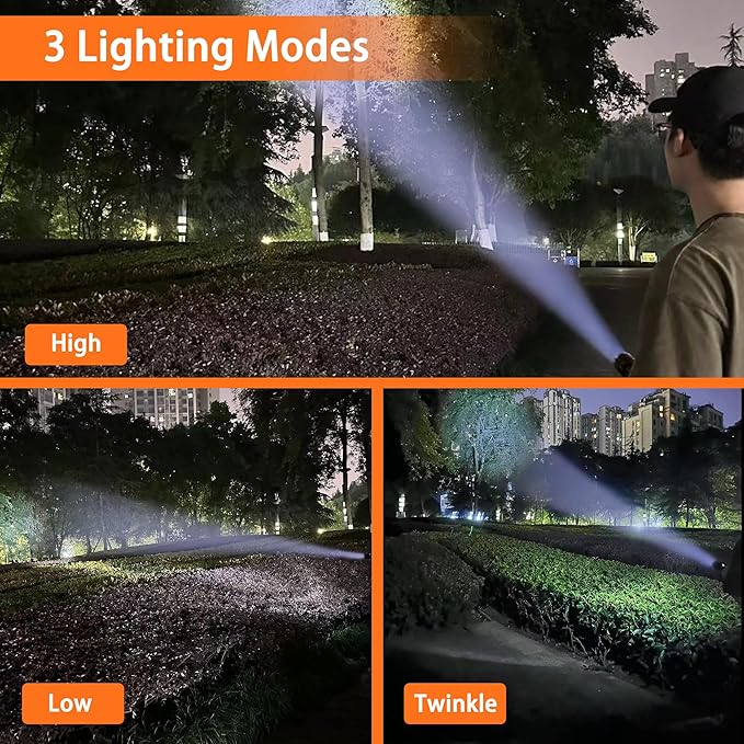 Rechargeable LED Flashlights High Lumens，20000 Lumen Powerful Tactical Flashlight with Zoomable，3 Modes，XHP70 Super Bright Waterproof Flashlights for Emergencies，Camping，Hiking