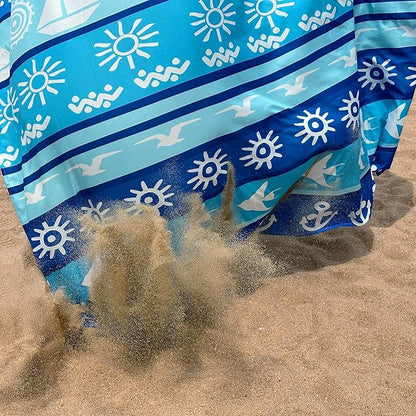 Large Beach Blanket Waterproof Sandproof 79"x 83" for 1-4 Adults,Quick Drying Beach Mat,Lightweight & Durable,Beach Essentials for Family Beach Camping Travel Picnic (Blue Stripe)