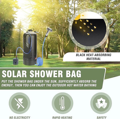 Portable Shower,12L/3.2 Gal Solar Camping Shower Bag with Auto Pressure Pump,Portable Outdoor Shower for Camping,Beach,Hiking,RV,Pet Bath