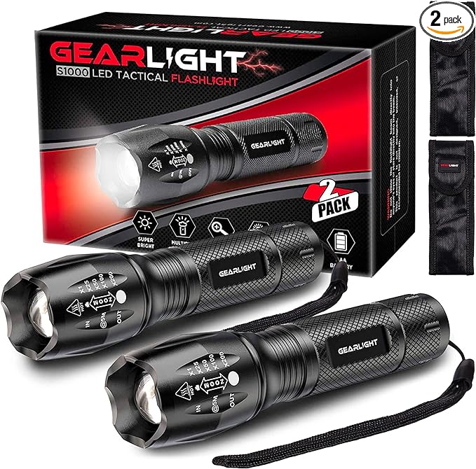 GearLight LED Flashlights - Mini Camping Flashlights with High Lumens, 5 Modes, Zoomable Beam - Powerful, Bright, and Versatile Tactical Flash Light for Outdoor and Home Use
