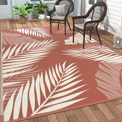 GENIMO Outdoor Rug 6' x 9' Waterproof for Patios Clearance, Reversible Plastic Straw Camping Carpet, Large Area Rugs Mats for RV, Picnic, Backyard, Deck, Balcony, Porch, Beach, Brick&Red