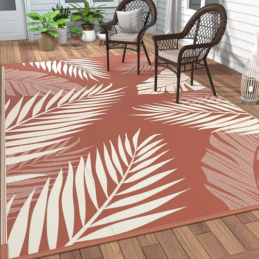 GENIMO Outdoor Rug 6' x 9' Waterproof for Patios Clearance, Reversible Plastic Straw Camping Carpet, Large Area Rugs Mats for RV, Picnic, Backyard, Deck, Balcony, Porch, Beach, Brick&Red