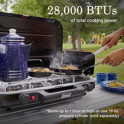 Coleman Classic 3-Burner Propane Camping Stove, Portable Camp Stove with 3 Adjustable Burners & Push-Button Instant Ignition, 28,000 BTUs for Camping, Tailgating, Grilling, BBQs, & More