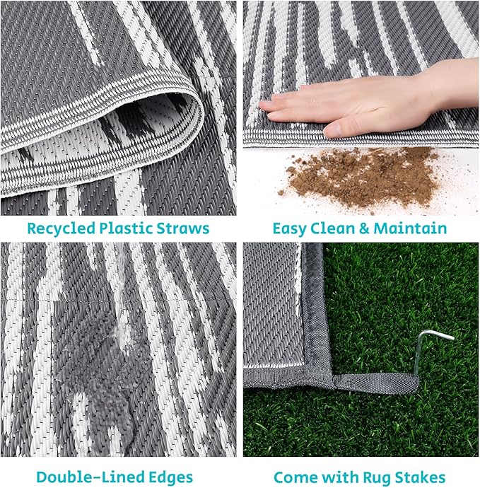 HEBE Outdoor Rug 9'x18' for Patios Clearance Waterproof Patio Mat Plastic Straw Rug Reversible RV Camping Tent Rug Outside Indoor Outdoor Area Rugs for RV,Deck,Beach,Balcony,Camper