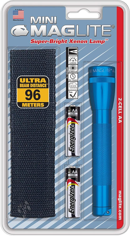 Maglite Mini Incandescent 2-Cell AA Flashlight with Holster, Blue