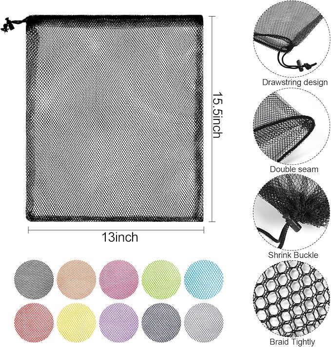 13"X15.5" 50Pcs Mesh Laundry Drawstring Bag Nylon Drawstring Gym Bag with Cord Lock Closure