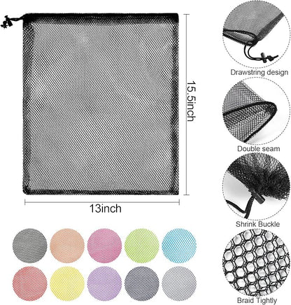 13"X15.5" 50Pcs Mesh Laundry Drawstring Bag Nylon Drawstring Gym Bag with Cord Lock Closure