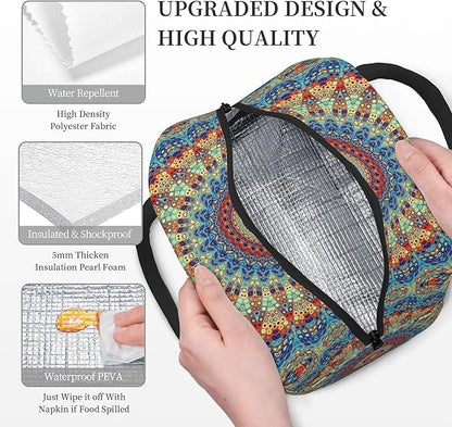 Mandala Lunch Bag Lunch Box for Women Men Boys Girls, Reusable Insulated Lunch Tote Bag, Leakproof Thermal Cooler Sack Food Handbags High Capacity for Work School Picnic Camping Gifts