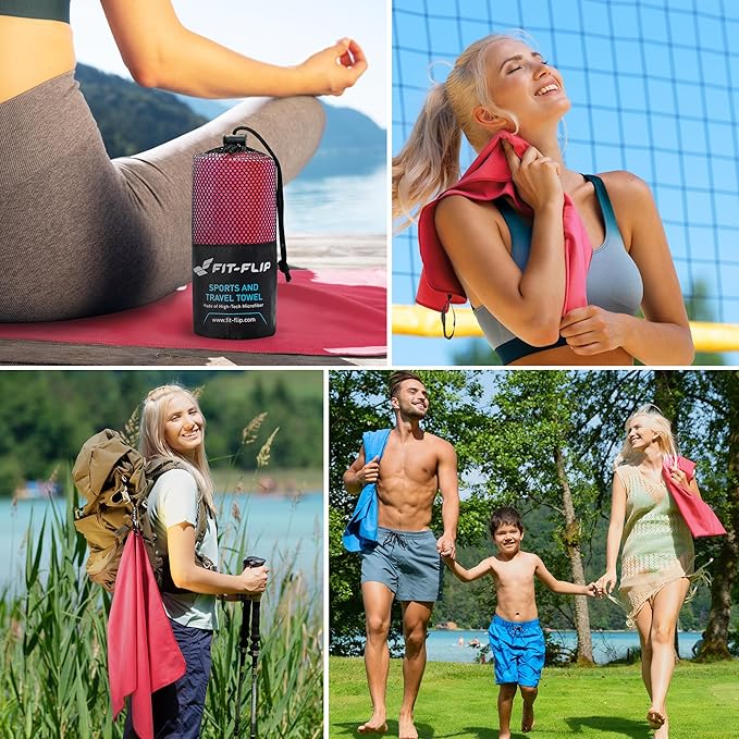 Fit-Flip Travel Towel - Compact & Ultra Soft Microfiber Camping Towel - Quick Dry Towel - Super Absorbent & Lightweight for Sports, Beach, Gym, Backpacking, Hiking and Yoga