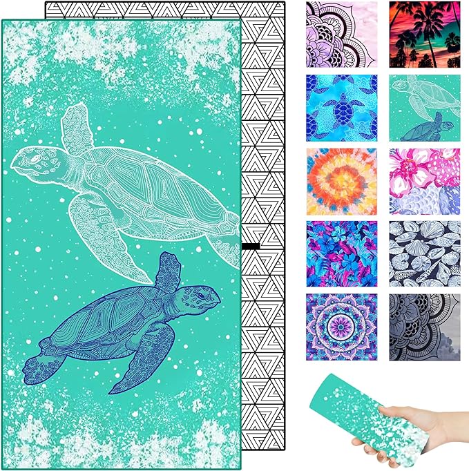 Microfiber Beach Towel – Green Turtle Quick Dry Lightweight Sand Free Oversized Large Accessories Travel Must Have Swim Pool Yoga Camping Gear Summer Cruise Ship Essentials Cloud Compact Gift 71''32''
